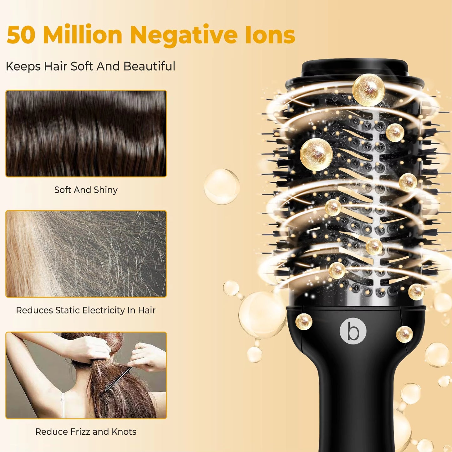 3 In 1 Hot Air Comb Electric Black Hair Dryer Brush Hot Air Comb Straight Hair Comb