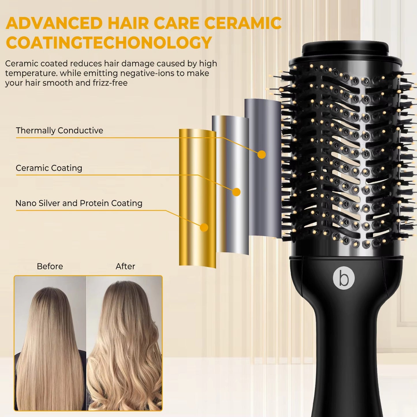 3 In 1 Hot Air Comb Electric Black Hair Dryer Brush Hot Air Comb Straight Hair Comb